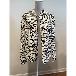 Neiman Marcus Sz 14 Reversible‎ Suede Zebra Print  Jacket Black & Beige Leather